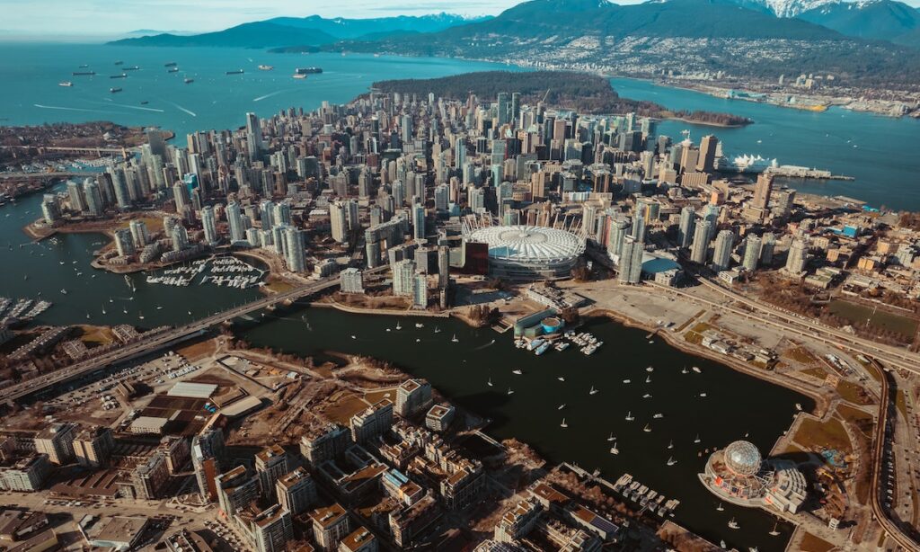 Aerial view of a city in canada