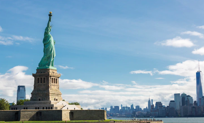 A shot of the new york statue of liberty in the united states